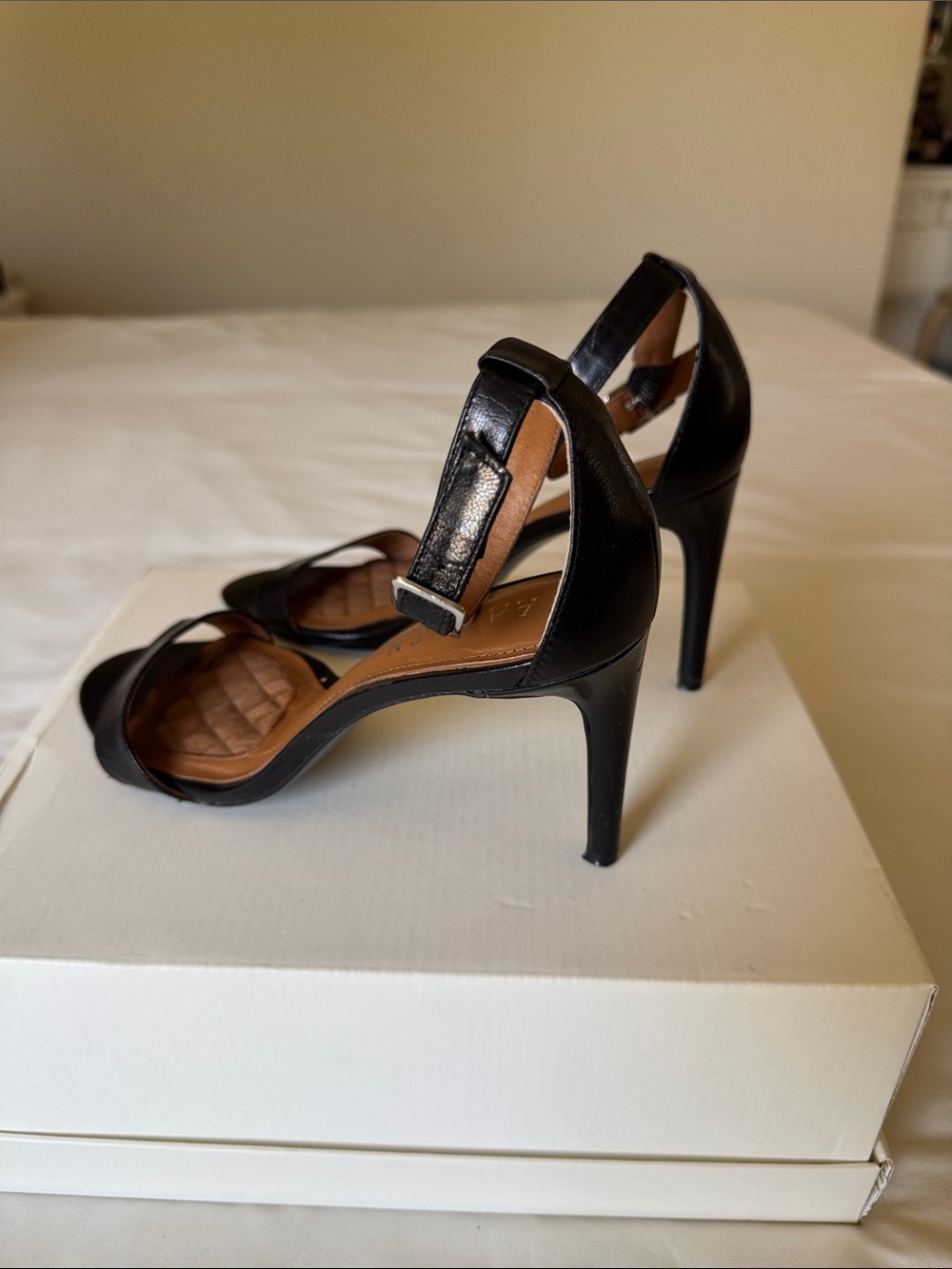 Ralph Lauren Black Leather Ankle-Strap Stiletto Sandals - Picture 4 of 9
